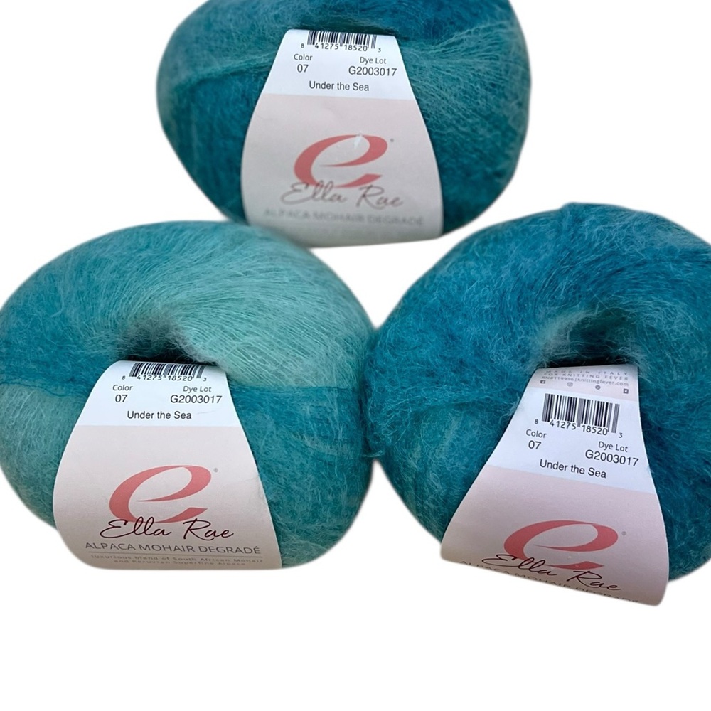 3 Ella Rae ALPACA KID MOHAIR DEGRADE Lace weight yarn Under The Sea Blue Green